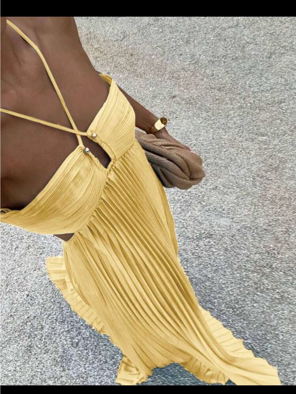 & Other Stories Yellow Pleated Maxi Dress with Cross-Strap Detail